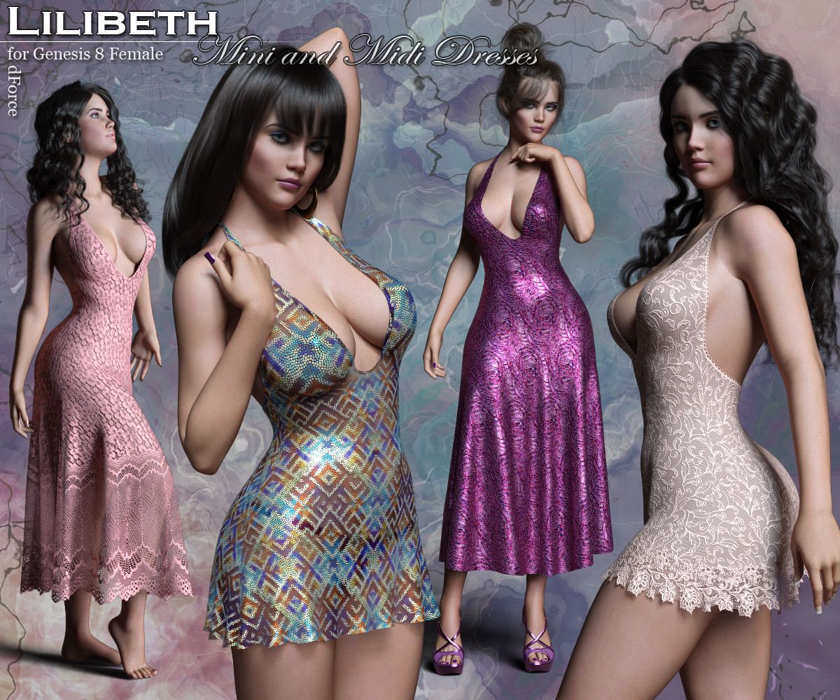 Lilibeth, dForce Midi and Mini Dresses_DAZ3D下载站