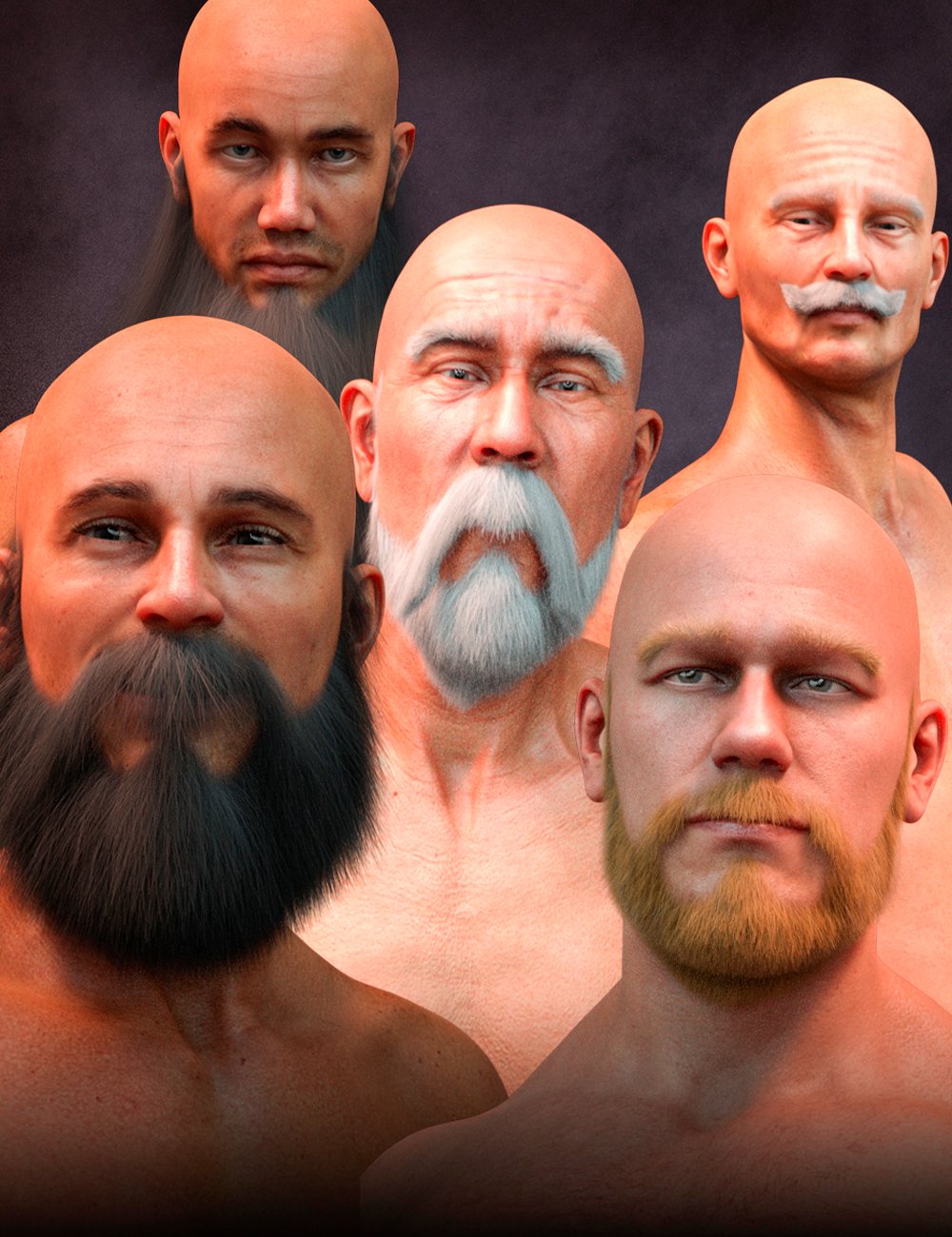 Long and Full Beards Set Hair for Genesis 8 Male_DAZ3D下载站