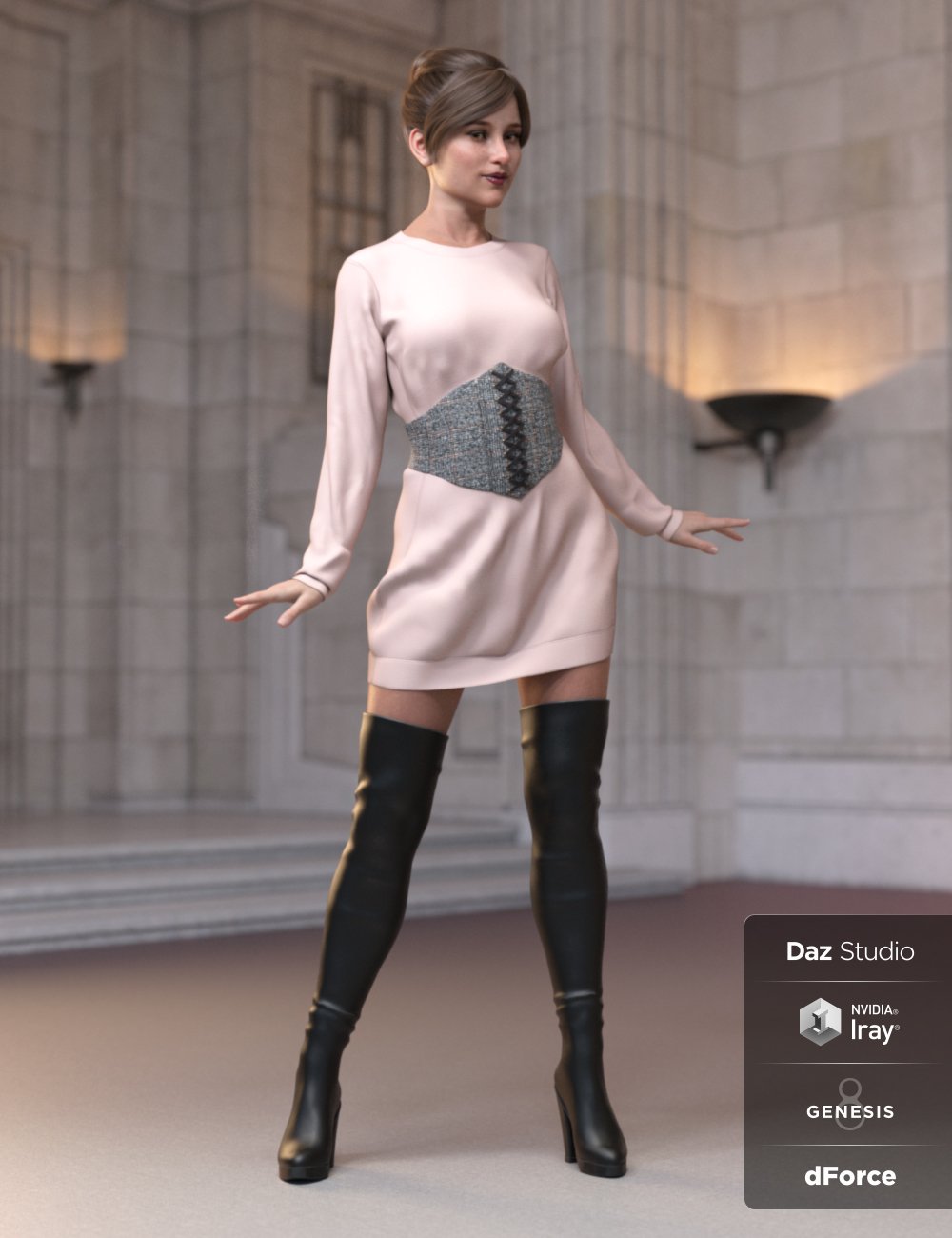 dForce Bustier Dress Outfit for Genesis 8 Female(s)_DAZ3D下载站