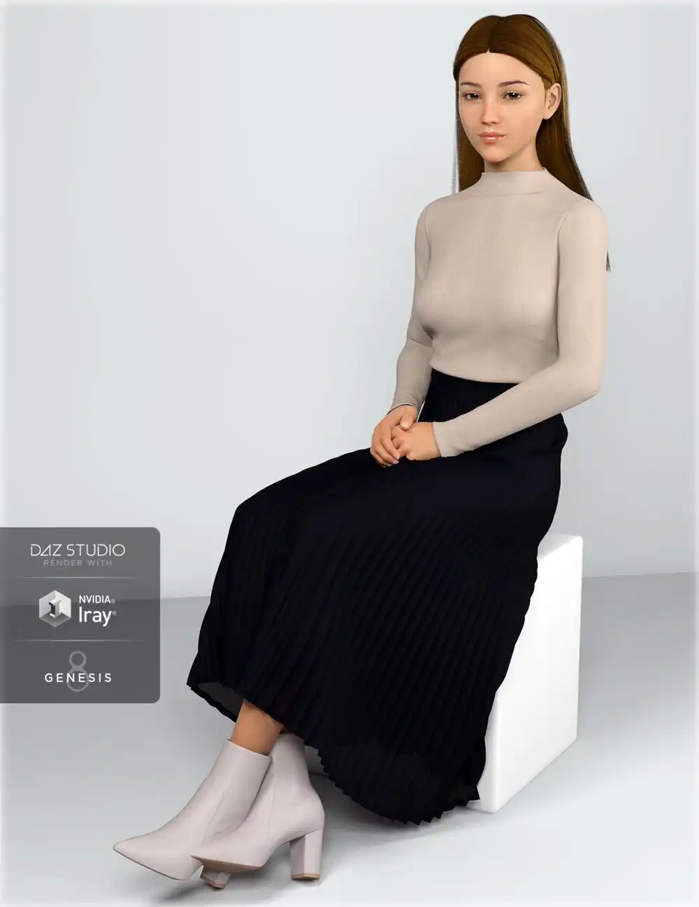 dForce HnC Pleated Skirt Outfit for Genesis 8 Females_DAZ3D下载站