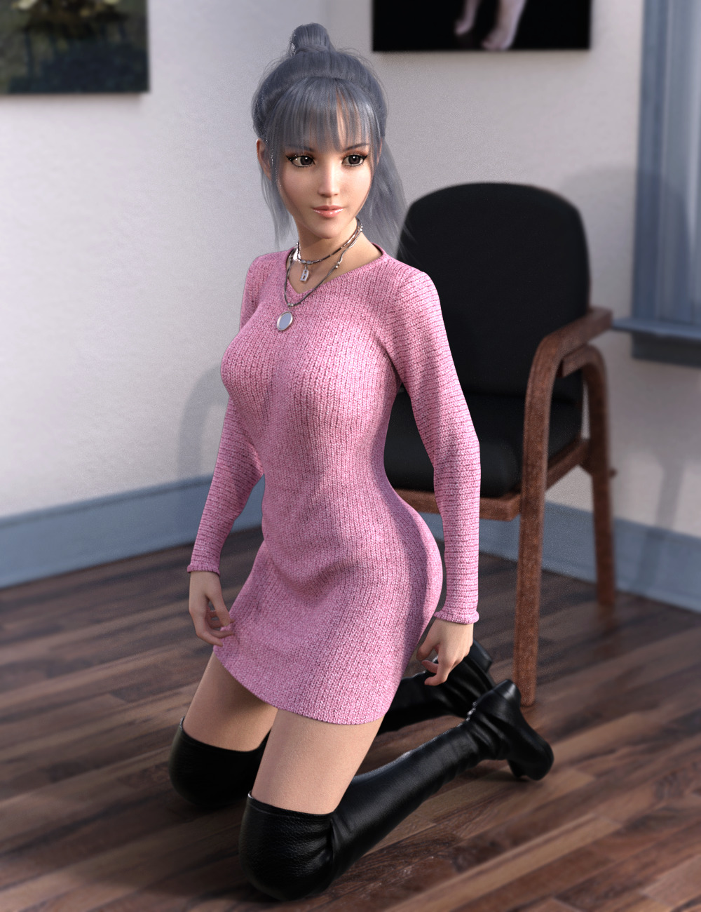 dForce Knit One Piece Outfit for Genesis 8 Females_DAZ3D下载站