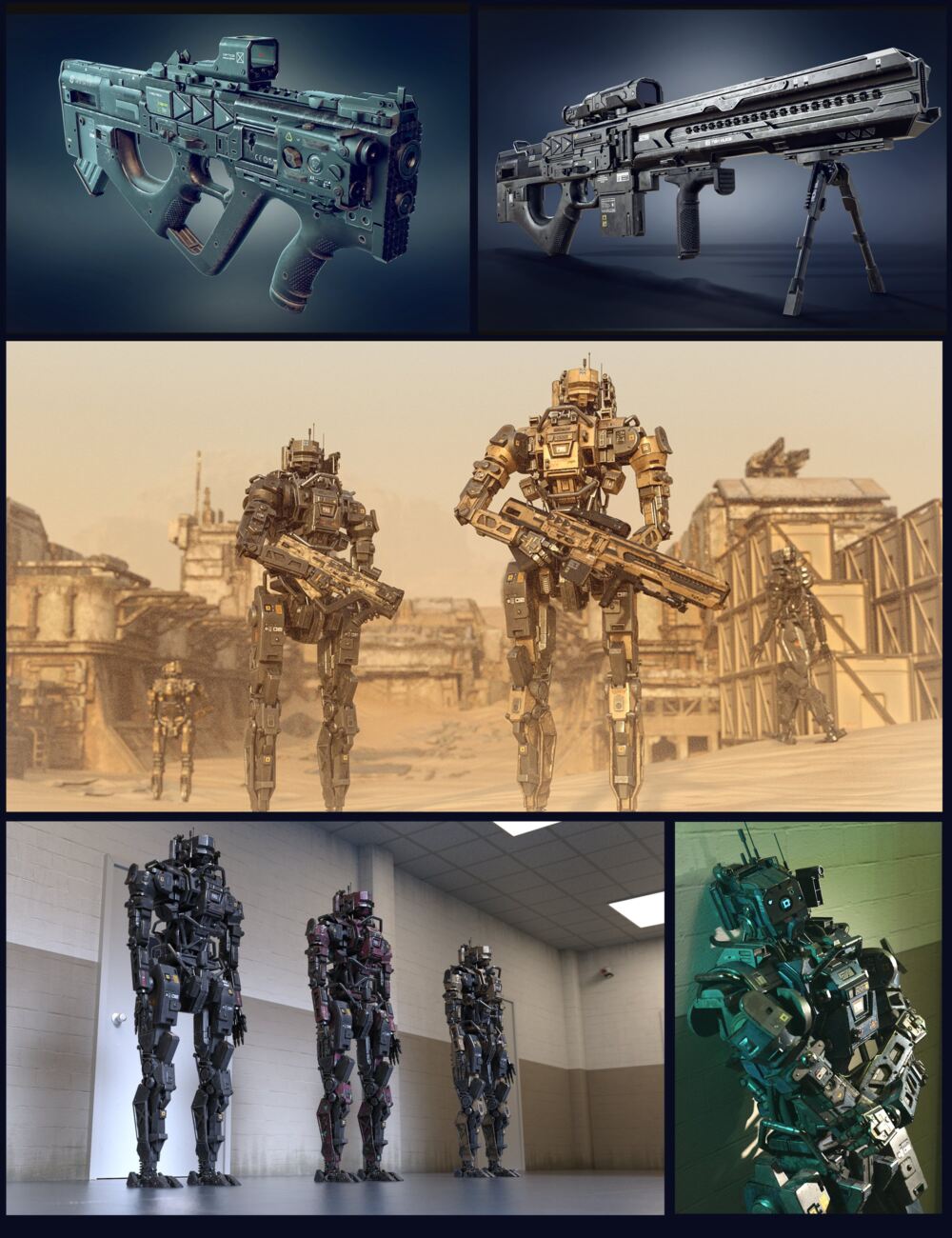 Cyberpunk MEC Droid and Weapons Bundle_DAZ3D下载站