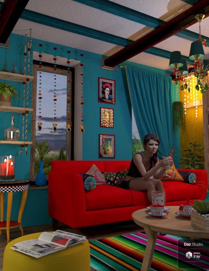 Boho Cottage: Living Room_DAZ3D下载站