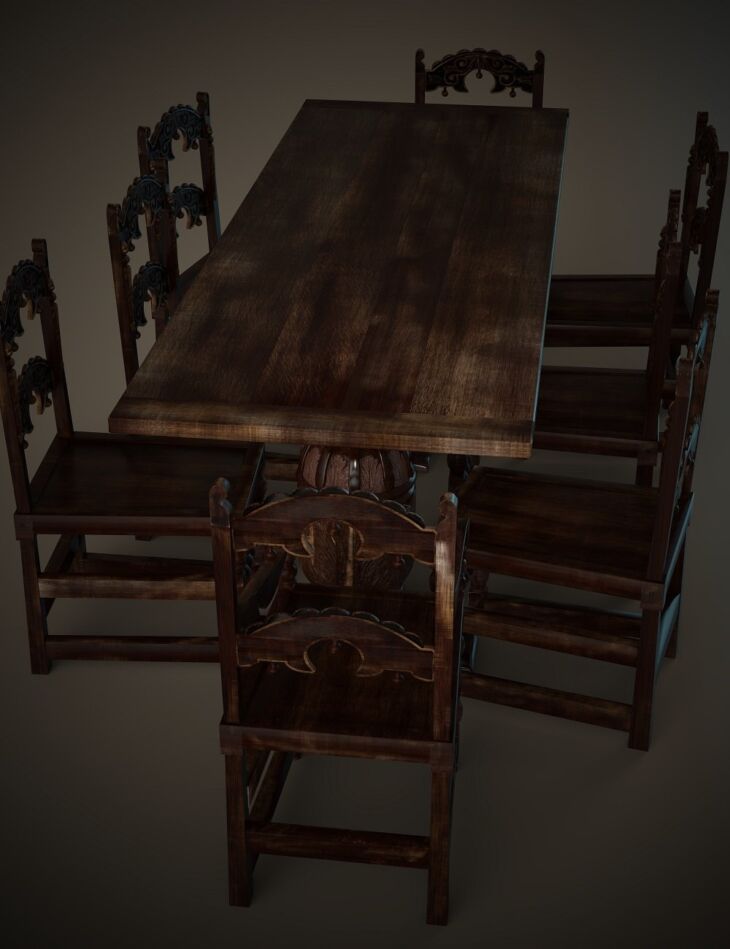 Jacobean English Dining Table Set_DAZ3D下载站