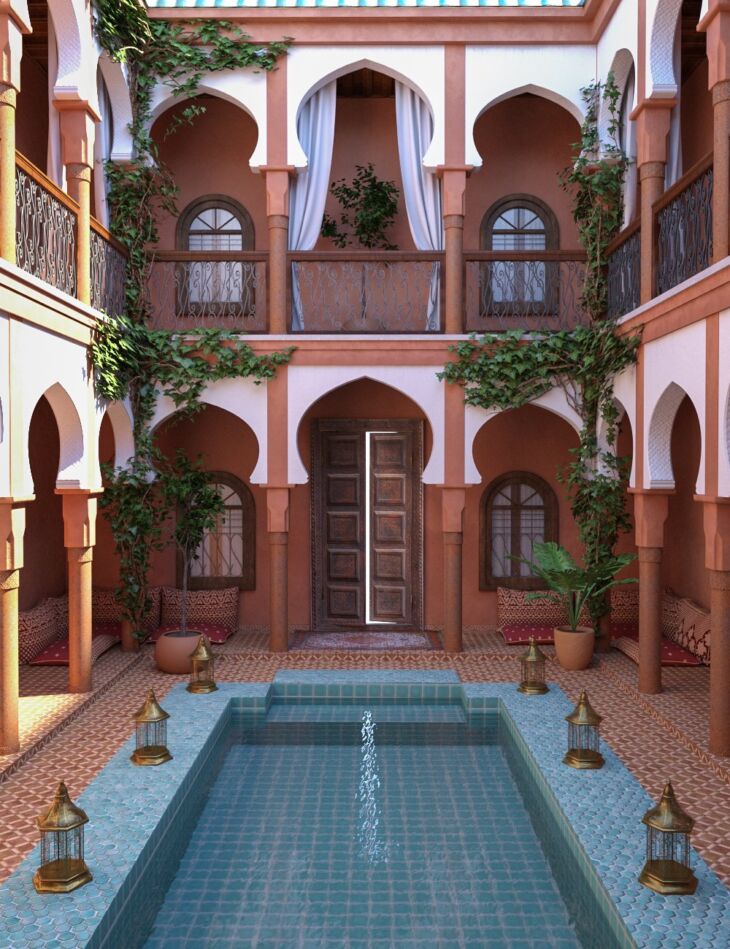 Moroccan Courtyard Place_DAZ3D下载站