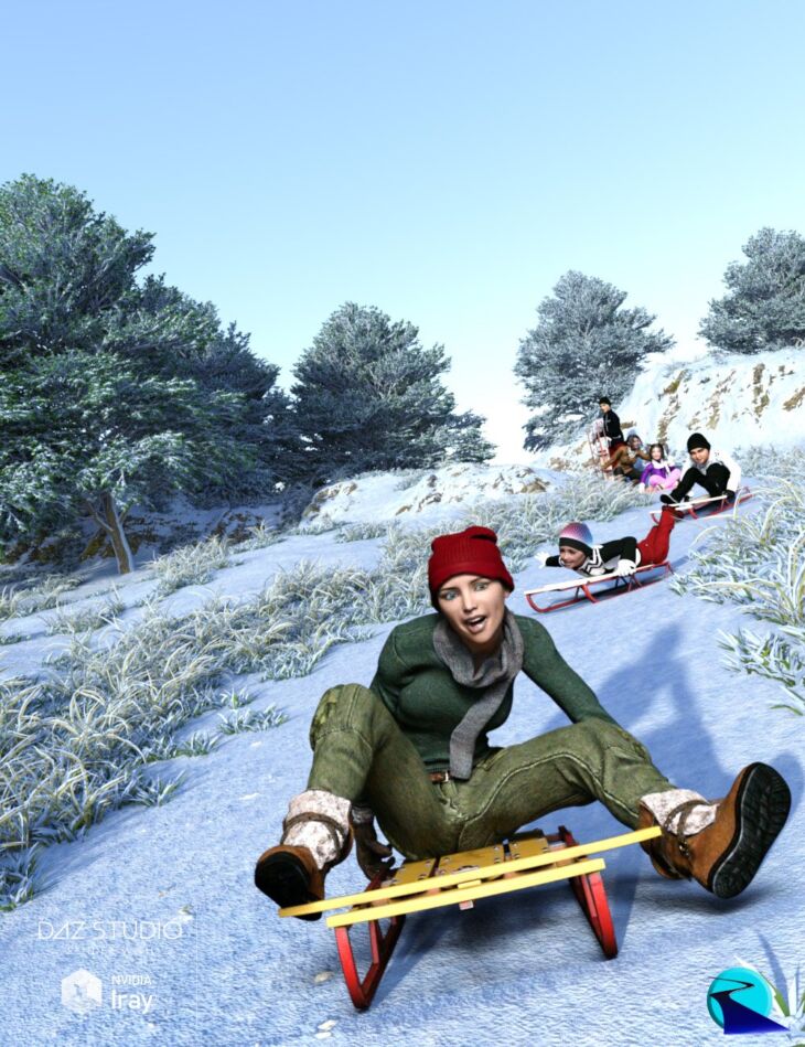 Now-Crowd Billboards – Sledding and Snowmen (Winter Fun Vol III)_DAZ3D下载站