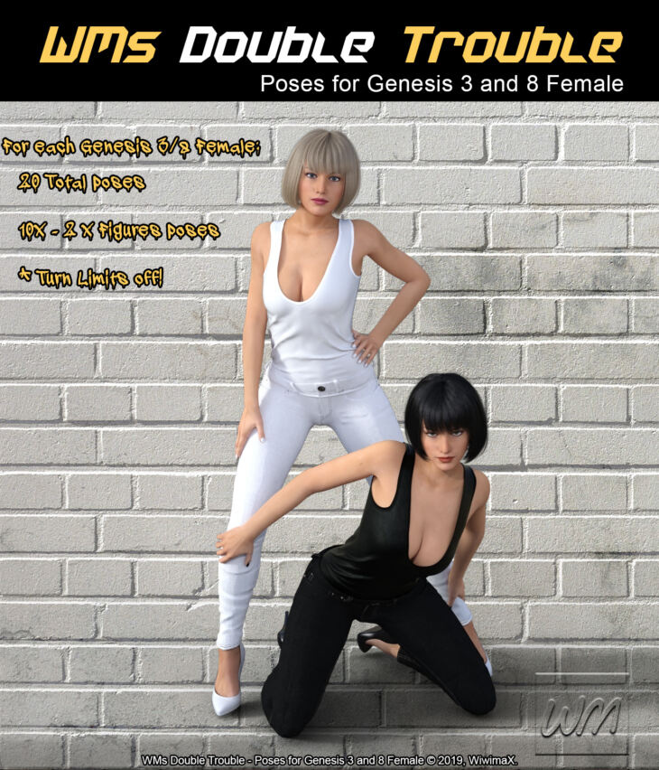 WMs Double Trouble – Poses for Genesis 3 and 8 Female_DAZ3DDL
