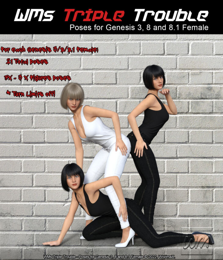 WMs Triple Trouble – Poses for Genesis 3, 8 and 8.1 Female_DAZ3D下载站