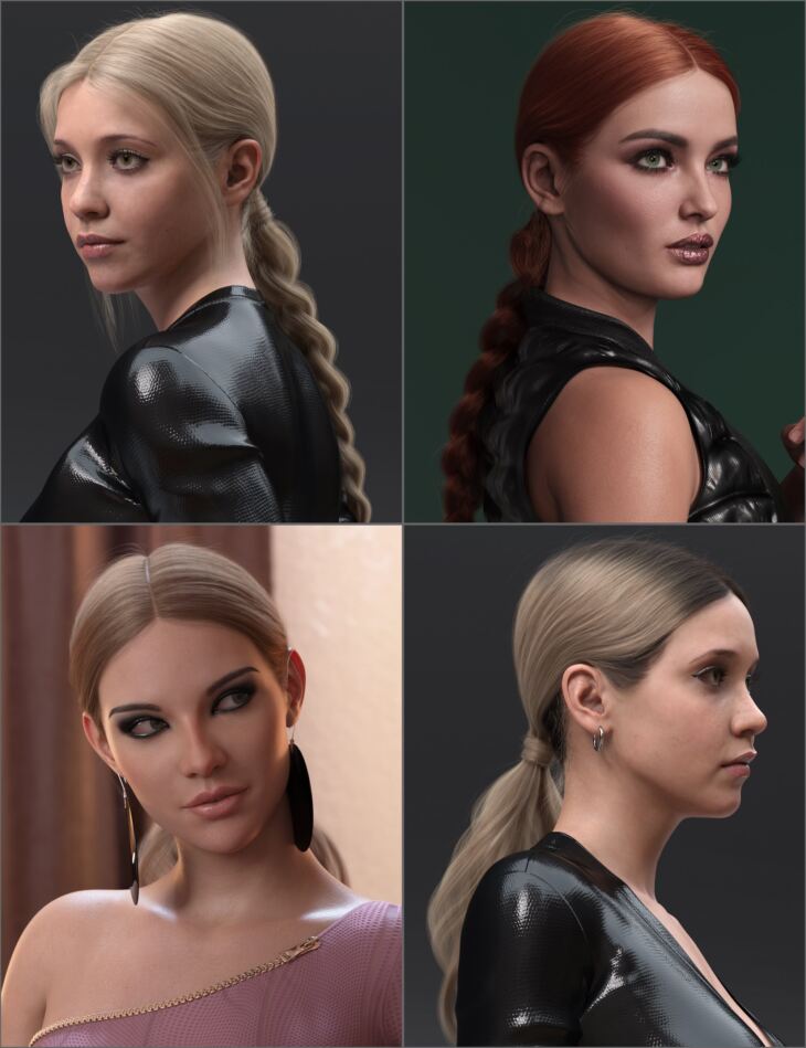 3-in-1 Low Ponytails Hair for Genesis 8 and 8.1 Females_DAZ3D下载站