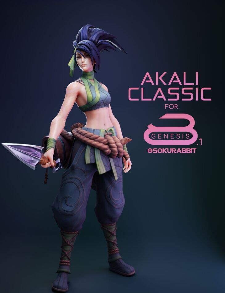 Akali The Rogue Assassin For Genesis 8 and 8.1 Female_DAZ3D下载站
