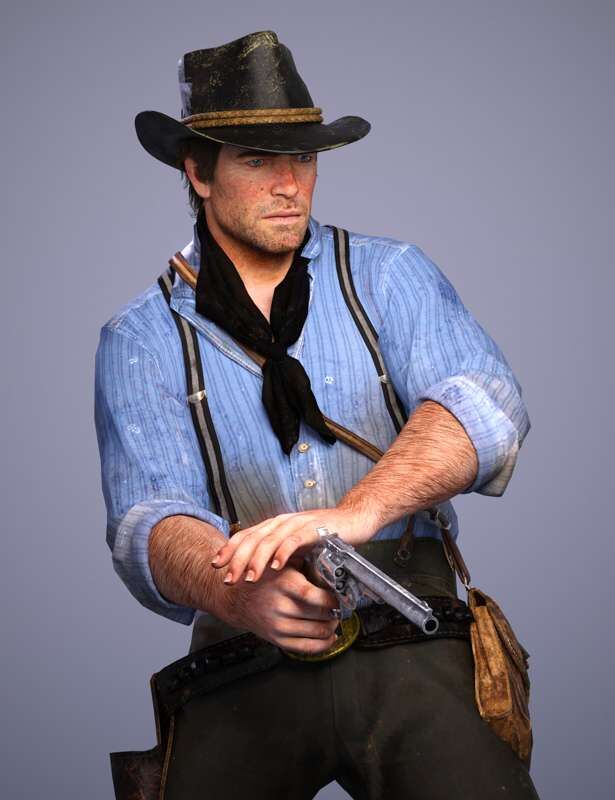 A Blender 3D version of Arthur Morgan with blue eyes