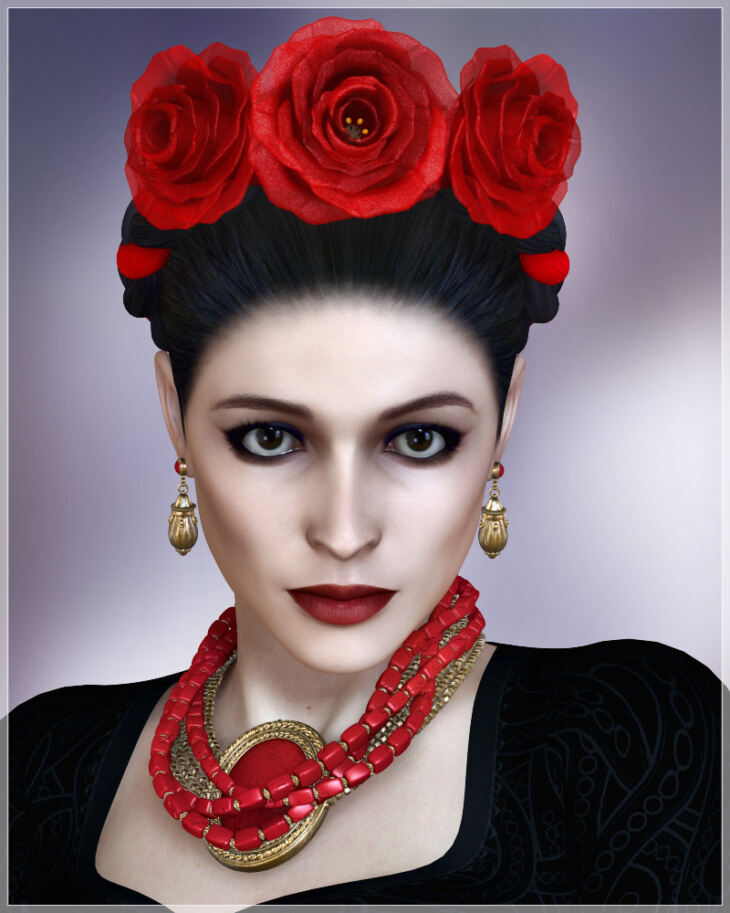 Frida Collection – Hair and Jewelry for V4_DAZ3D下载站