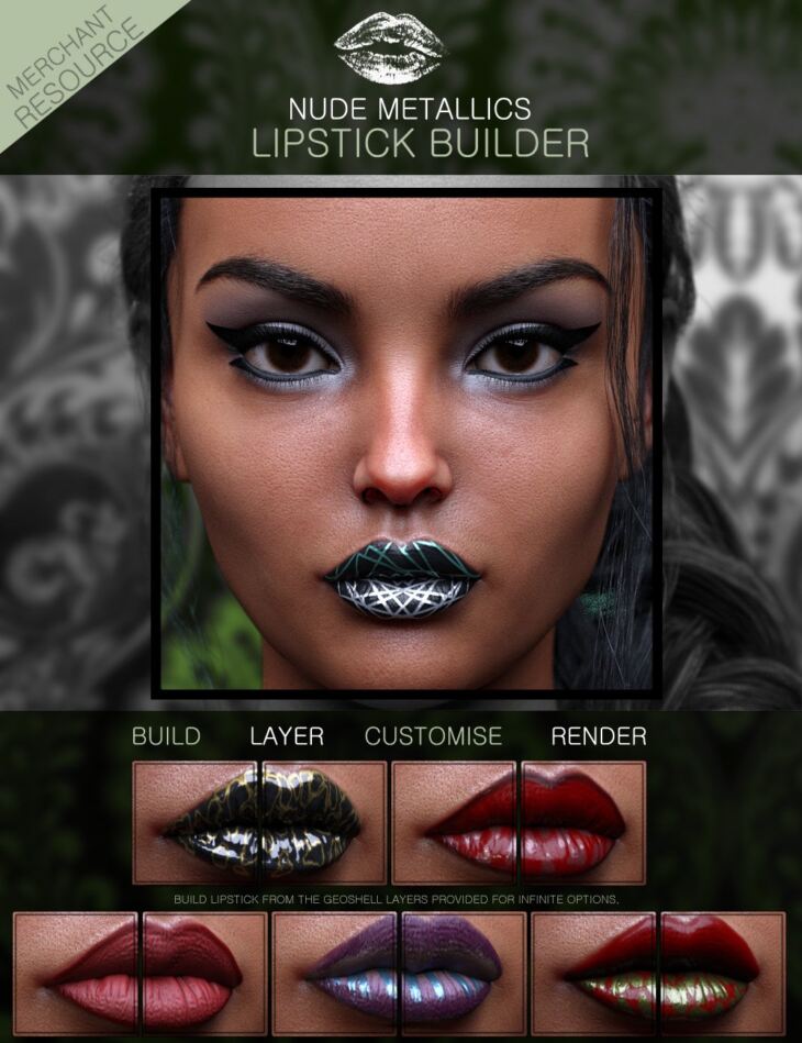 Nude Metallics Lipstick Builder Merchant Resource Genesis 8 Females_DAZ3D下载站