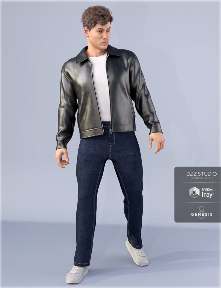 dForce HnC Leather Jacket Outfit for Genesis 8 Males_DAZ3D下载站