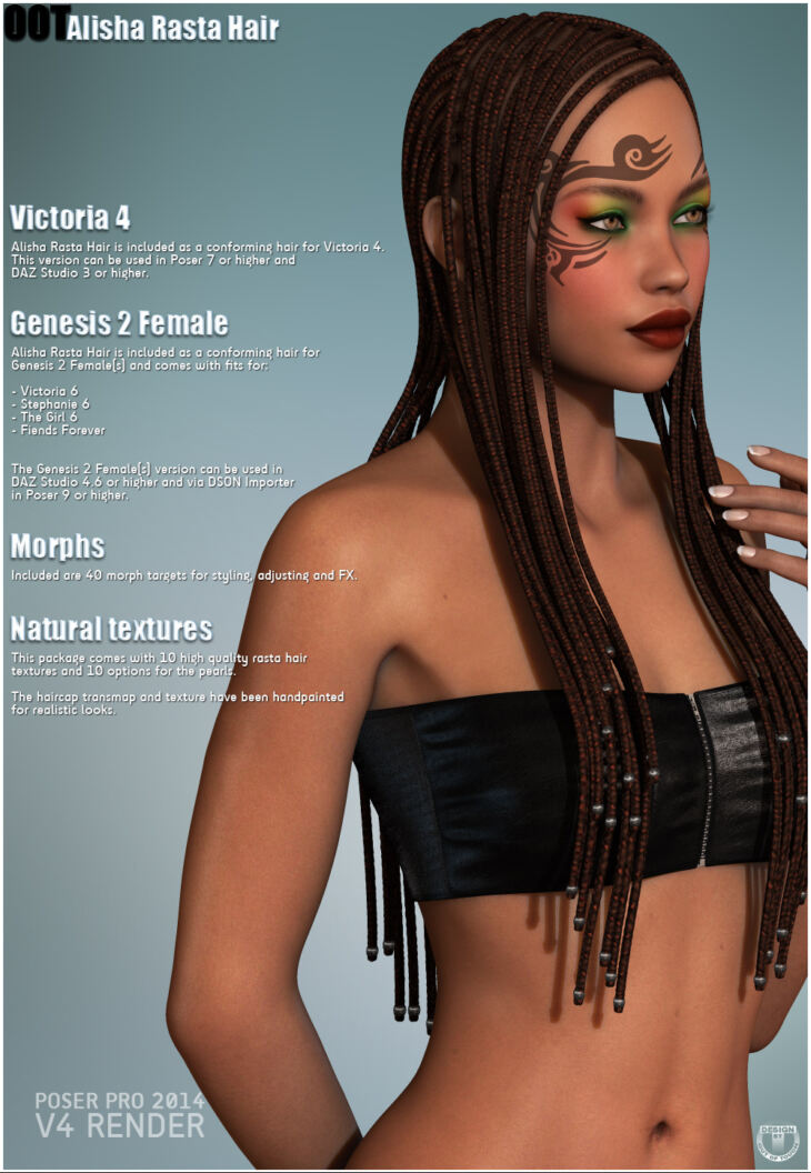 Alisha Rasta Hair for V4 and G2F_DAZ3D下载站
