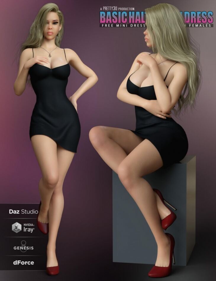 Basic Halter Mini Dress for Genesis 8 Females_DAZ3D下载站
