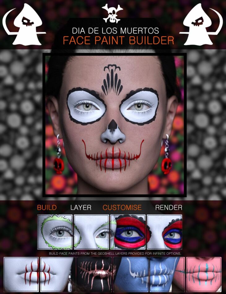Dia De Los Muertos Face Paint Builder for Genesis 8.1 Females_DAZ3D下载站