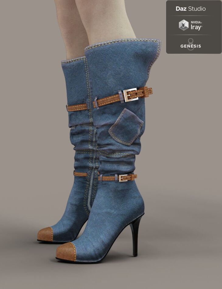 Jiwoo Denim Boots for Genesis 8 Female(s)_DAZ3D下载站