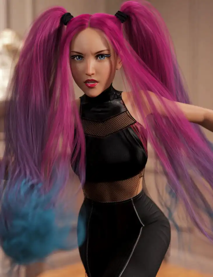 Turbulent Pigtails Hair Texture Expansion_DAZ3DDL