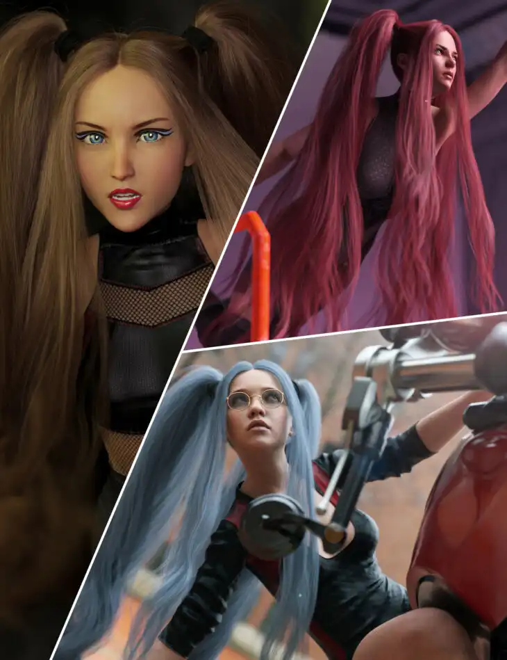 Turbulent Pigtails Hair for Genesis 8 and 8.1 Females_DAZ3D下载站