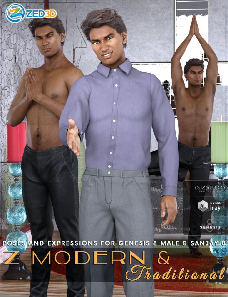 Z Modern and Traditional Poses and Expressions for Genesis 8 Male and Sanjay 8_DAZ3DDL