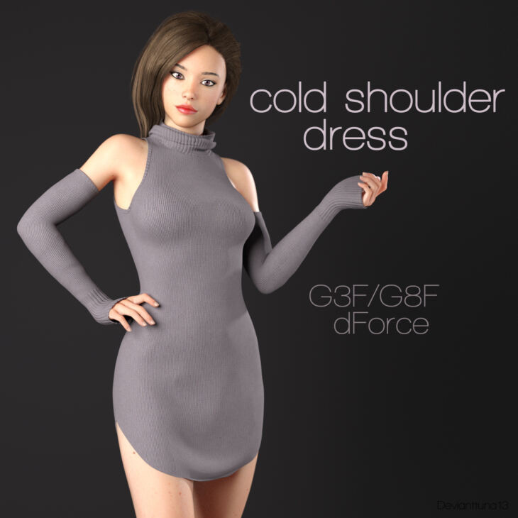 dForce Cold Shoulder Dress for G3F and G8F_DAZ3D下载站