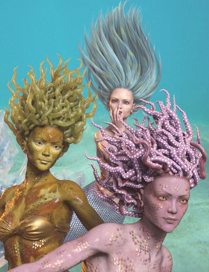dForce Marina Mermaid Hair for Genesis 8 Females_DAZ3D下载站