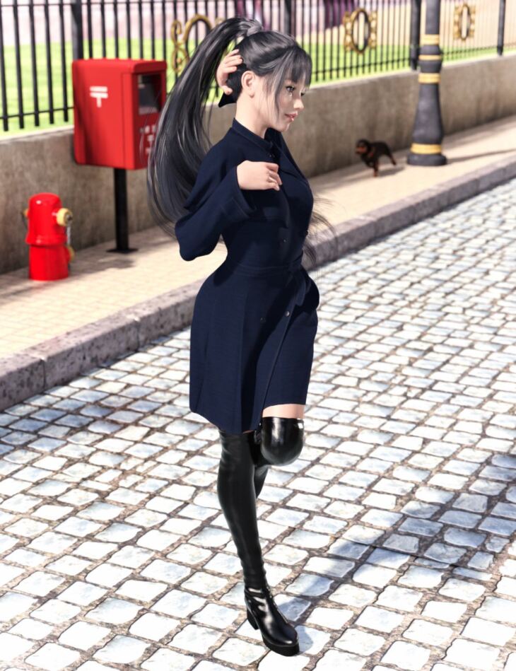 dForce Winter Coat Dress Outfit for Genesis 8 Females_DAZ3D下载站