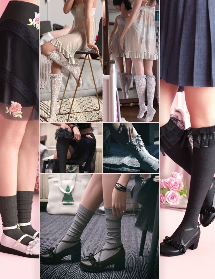 KuJ Kawaii Fashion Socks and Shoes Collection II for Genesis 8 and 8.1 Females_DAZ3D下载站