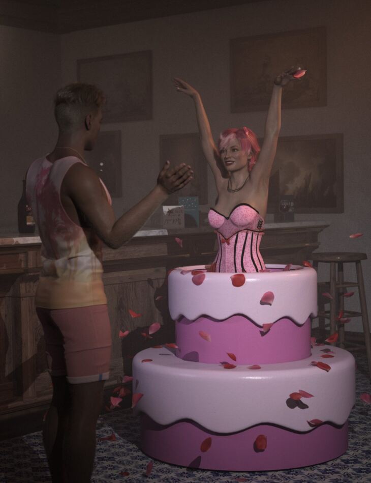 Popout Cake Props and Poses with dForce Rose Petals_DAZ3D下载站
