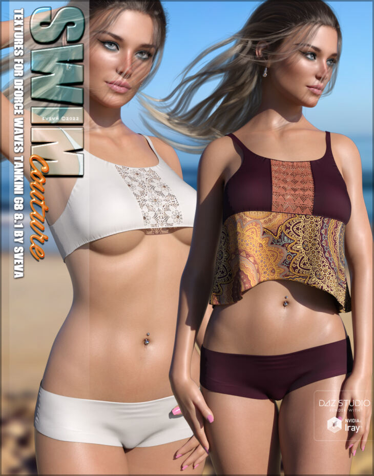 SWIM Couture Textures for dForce Waves Tankini_DAZ3DDL
