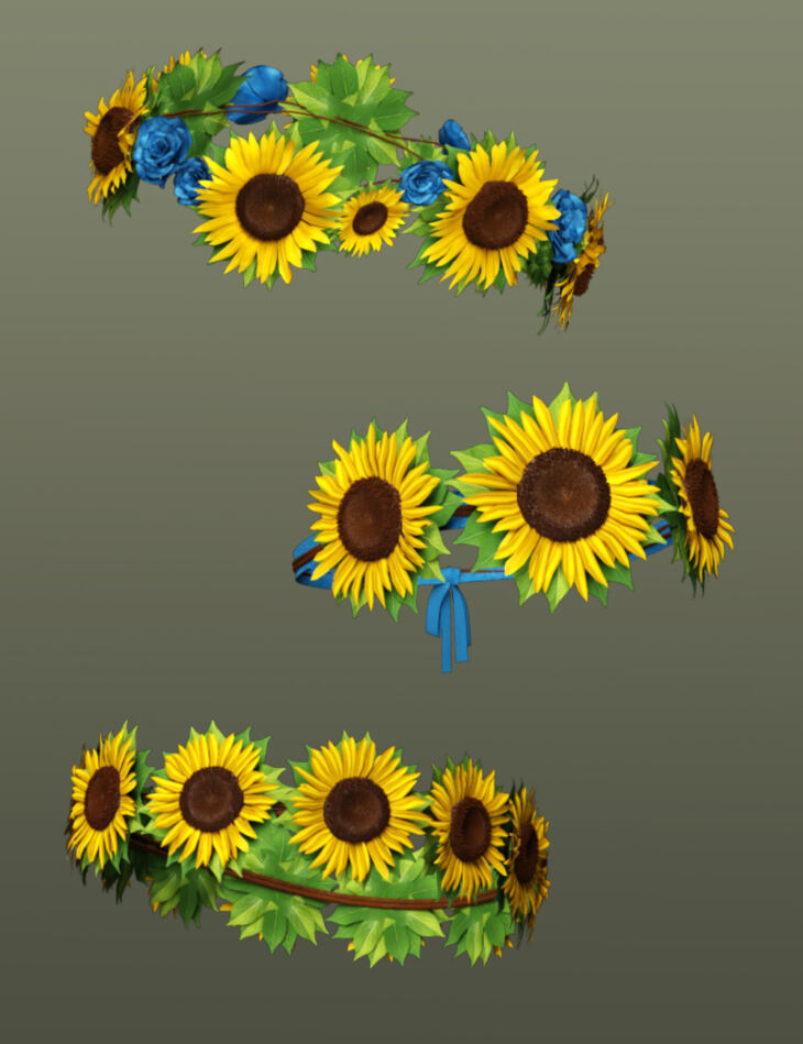 Sunflower Headbands for Genesis 8 and 8.1 Females_DAZ3D下载站