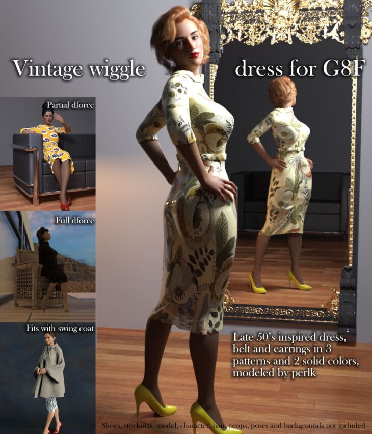 Vintage dForce Wiggle Dress, Belt and Earrings G8F_DAZ3D下载站