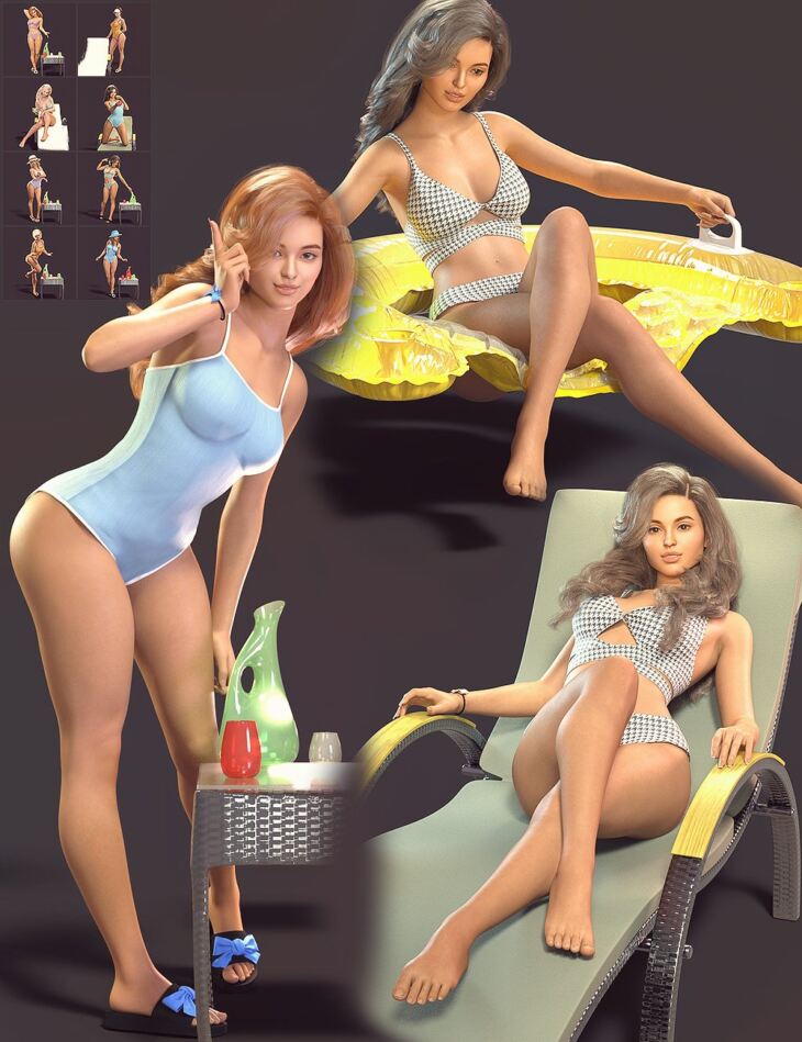 Beach Vacation Bikinis Props and Poses_DAZ3DDL