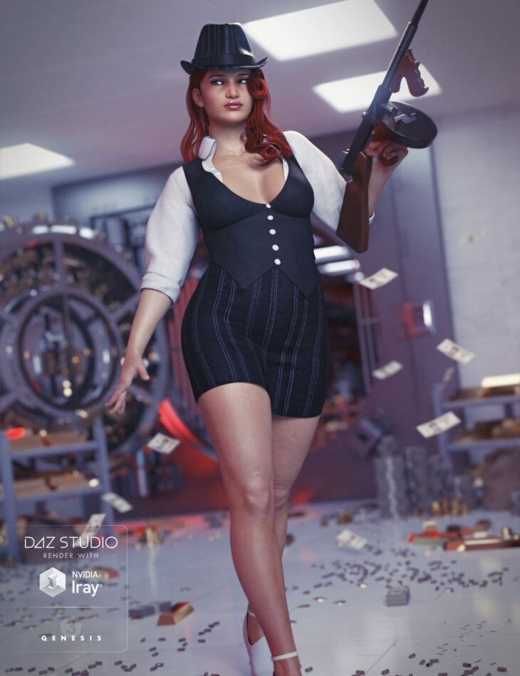 Gangster Outfit for Genesis 3 Female(s) & Textures_DAZ3D下载站