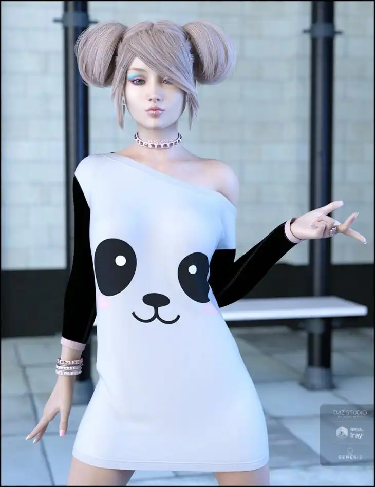 dForce Attitude Dress Kawaii Textures_DAZ3DDL