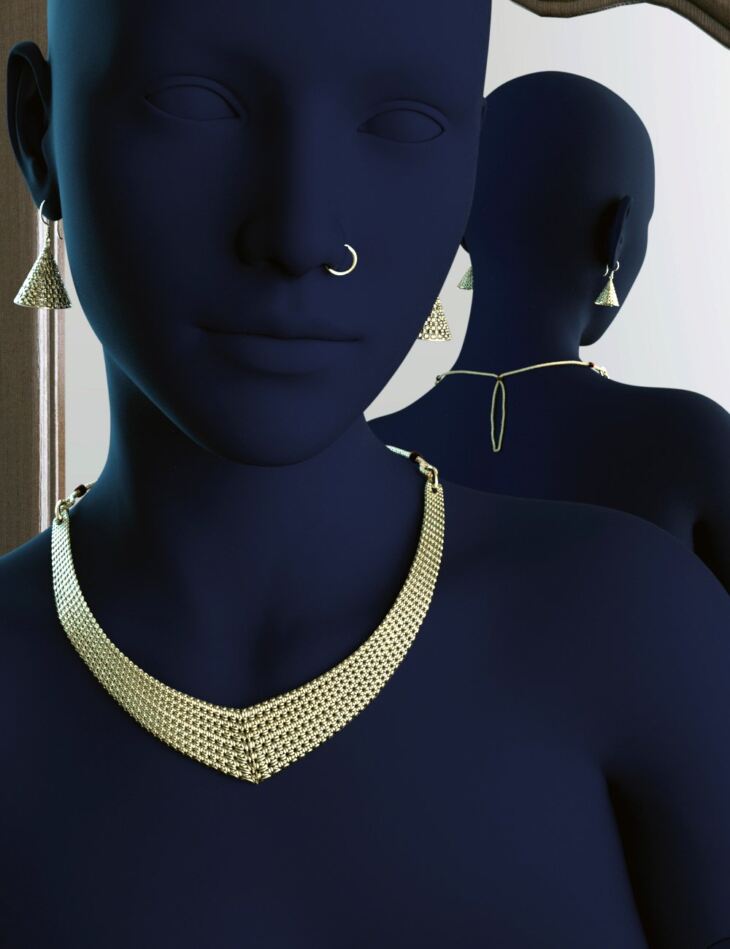 Indian Necklace and Earrings for Genesis 8 and 8.1 Females_DAZ3D下载站