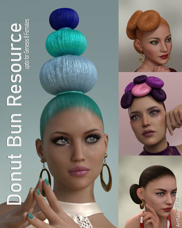 Donut Bun Resource – Updo for Genesis 8 Female(s)_DAZ3D下载站