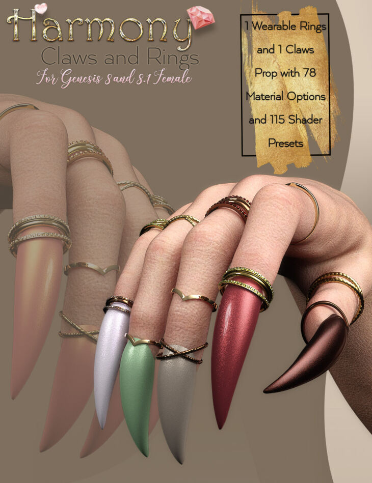 Harmony Claws and Rings for Genesis 8 and 8.1 Females_DAZ3DDL