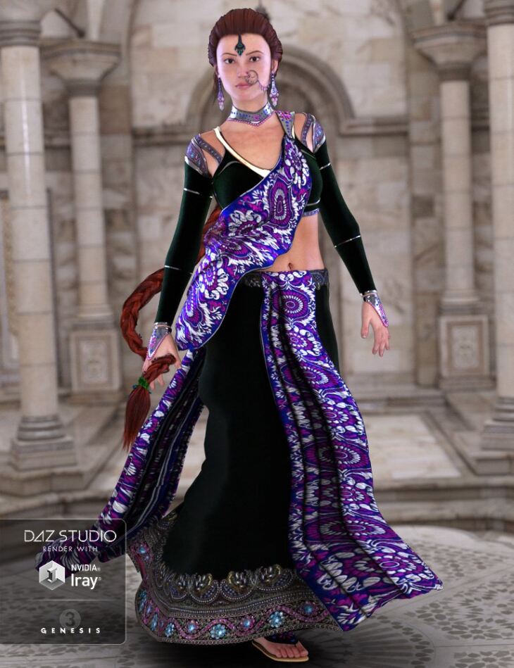 NeoIndia Outfit and Hair Bundle for Genesis 2 Female(s) and Genesis 3 Female(s)_DAZ3D下载站