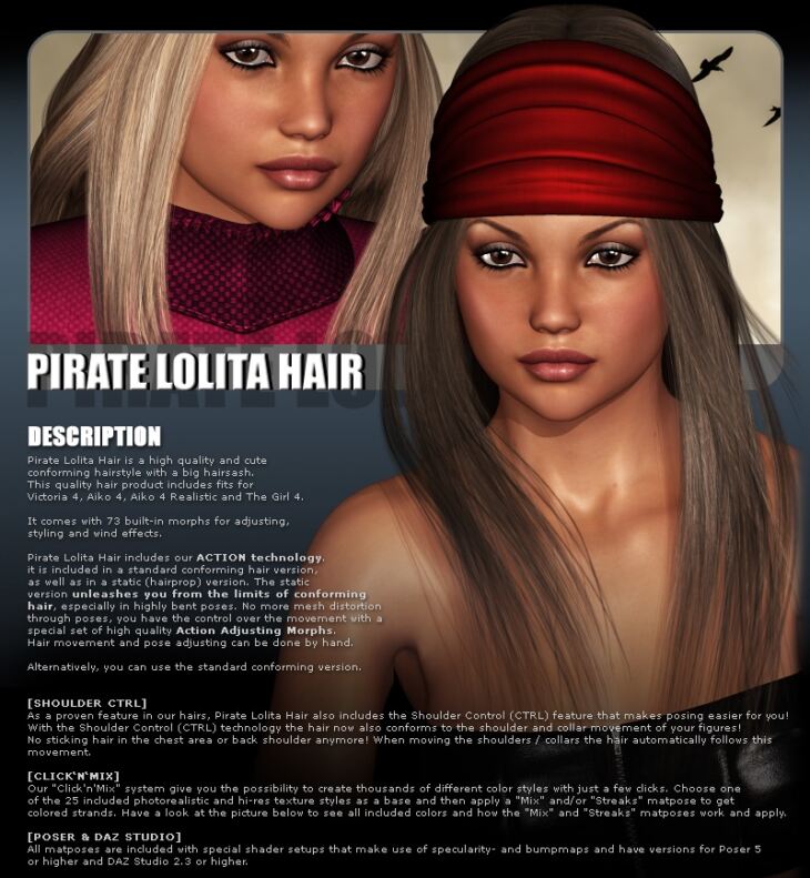 Pirate Lolita Hair_DAZ3D下载站
