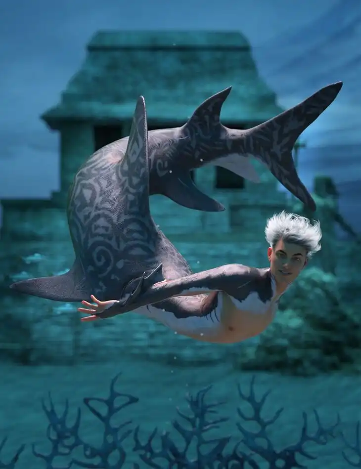 Shark Boy Hierarchical Poses for Genesis 8 Male and FPE Shark Tail_DAZ3D下载站