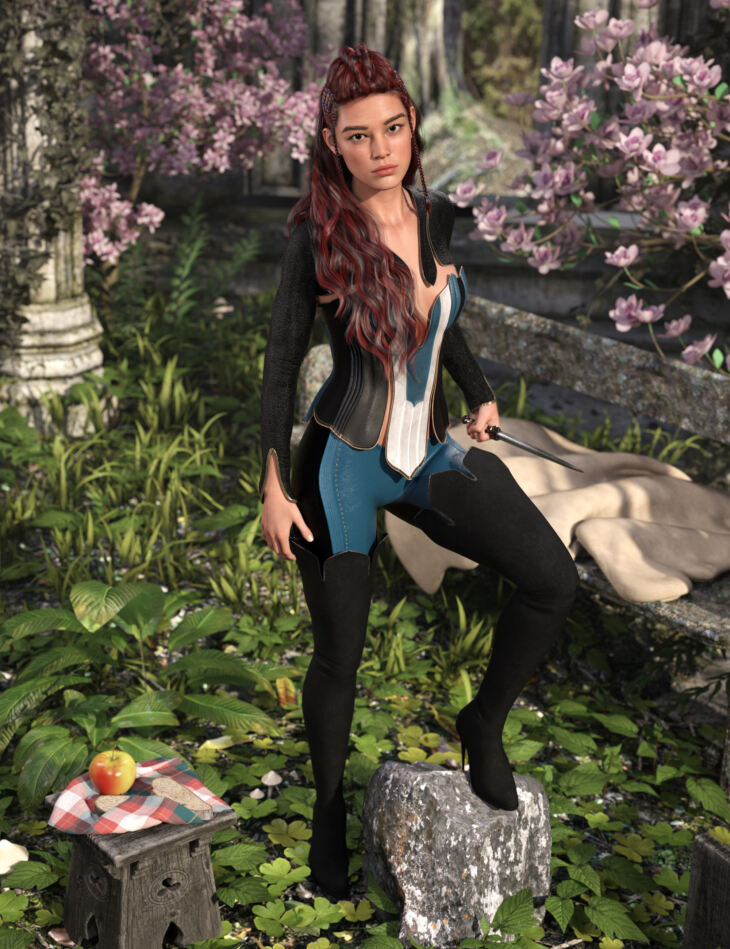 Silent Woods Fantasy Ranger Outfit for Genesis 8.1 Females_DAZ3D下载站