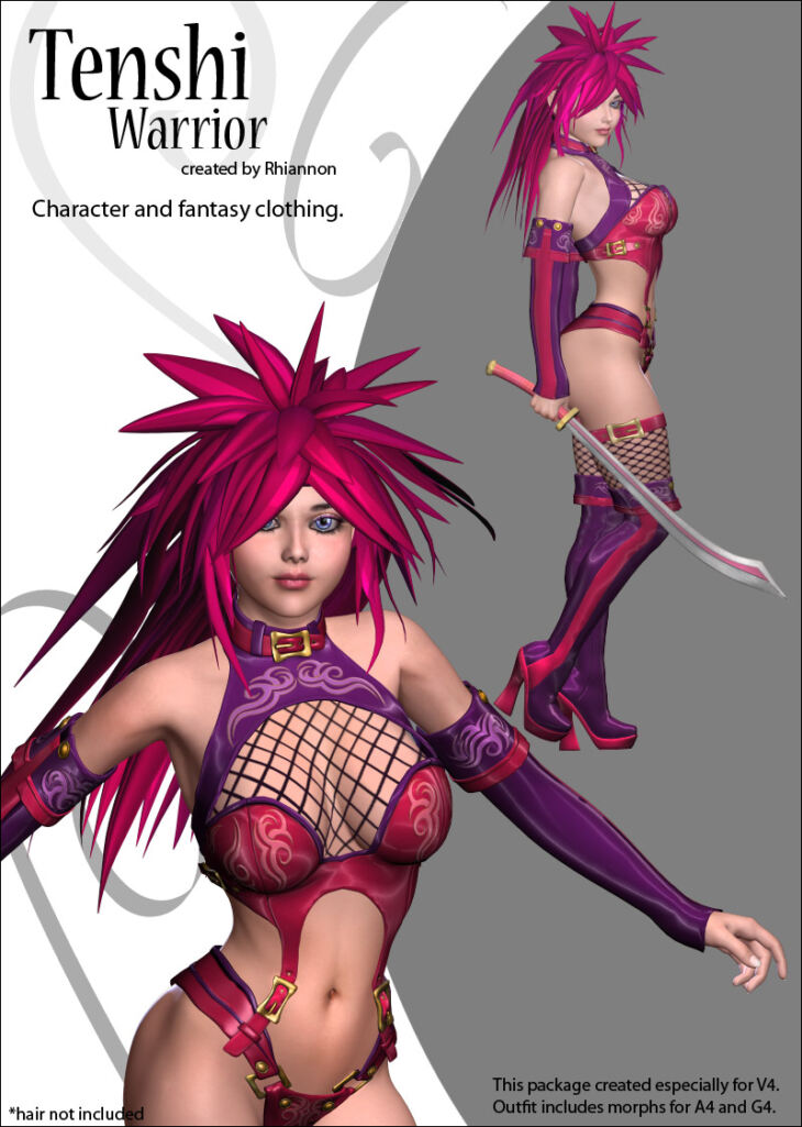 Tenshi Warrior Anime Character and Outfit for V4_DAZ3D下载站