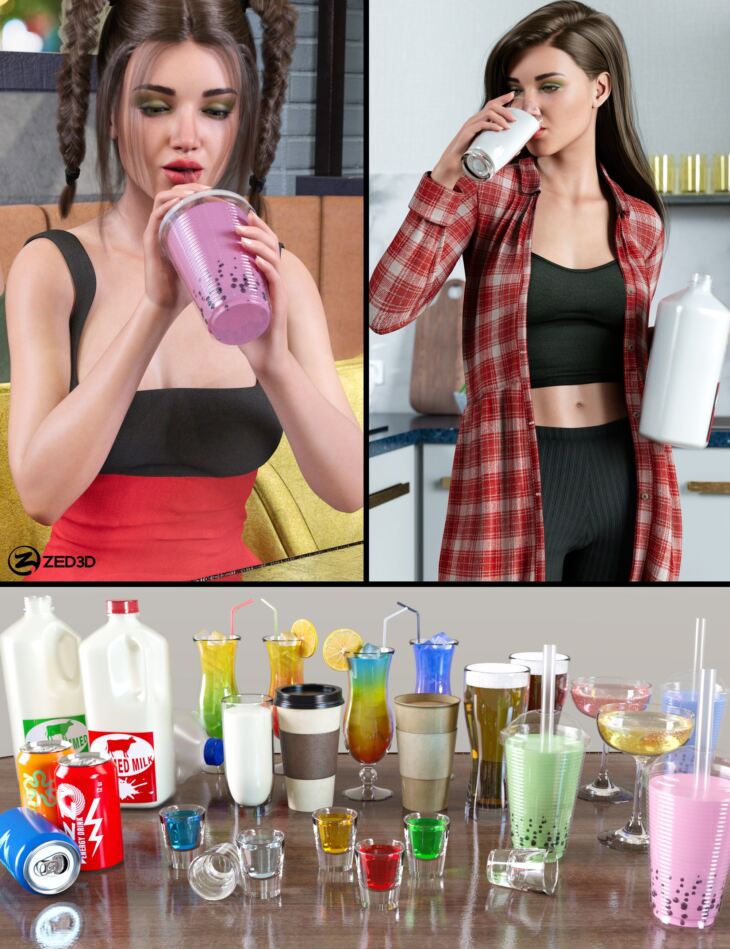 Z Drink Up Props and Poses Collection for Genesis 8 and 8.1_DAZ3DDL