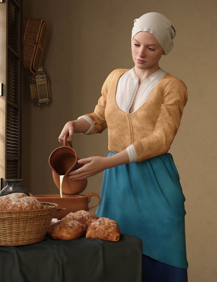 dForce Dutch Milkmaid Outfit for Genesis 8 and 8.1 Females_DAZ3D下载站