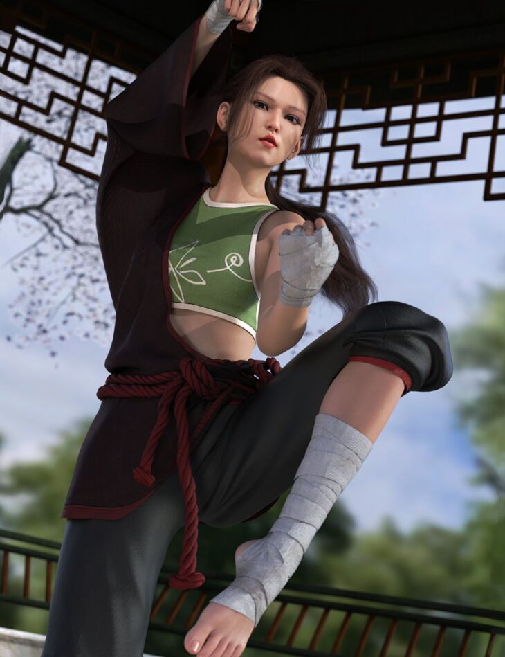 dForce KungFu Fury Outfit for Genesis 8 and 8.1 Females_DAZ3D下载站