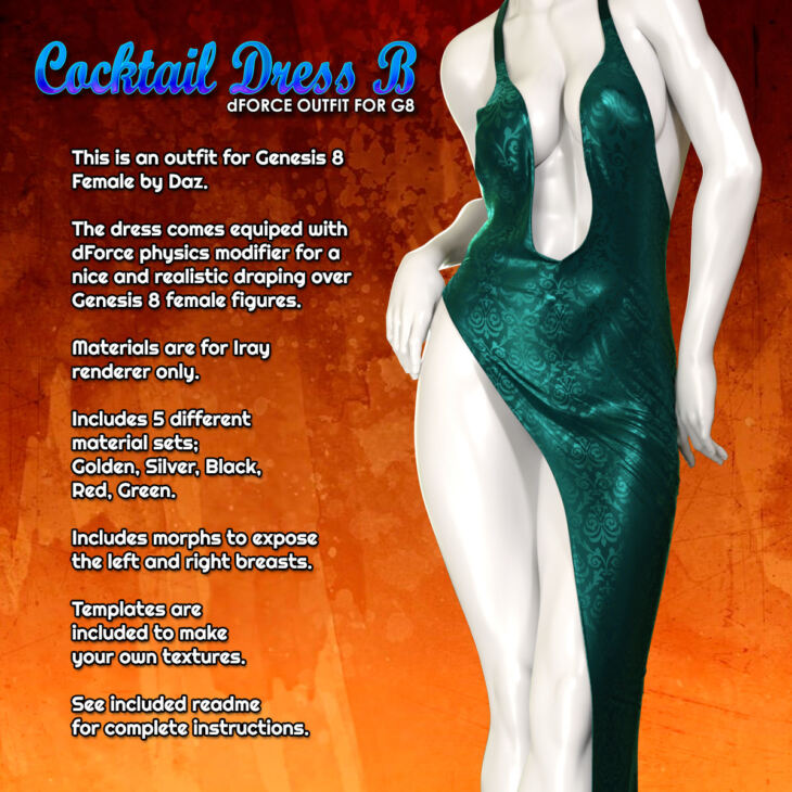 Exnem dForce Cocktail Dress B for Genesis 8 Female_DAZ3D下载站