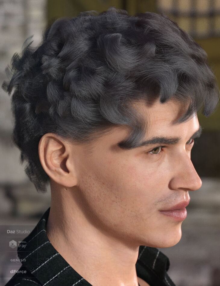 dForce Emile Hair for Genesis 3 and 8 Male(s)_DAZ3D下载站