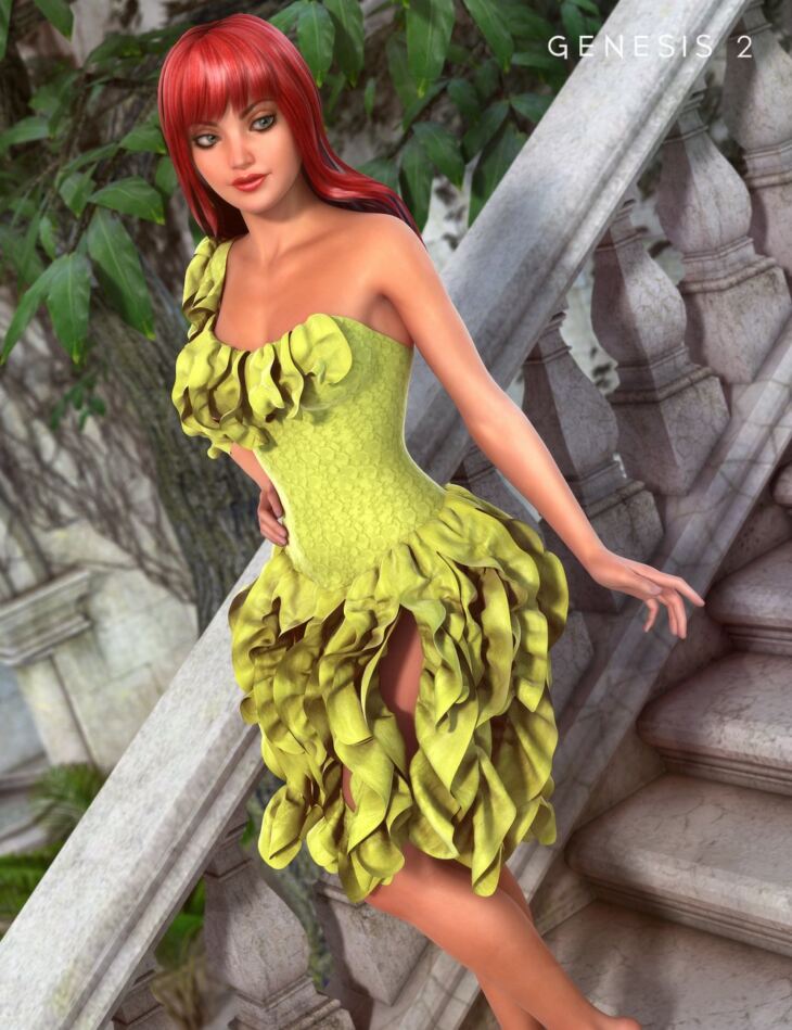Canary Dress for Genesis 2 Female(s)_DAZ3D下载站